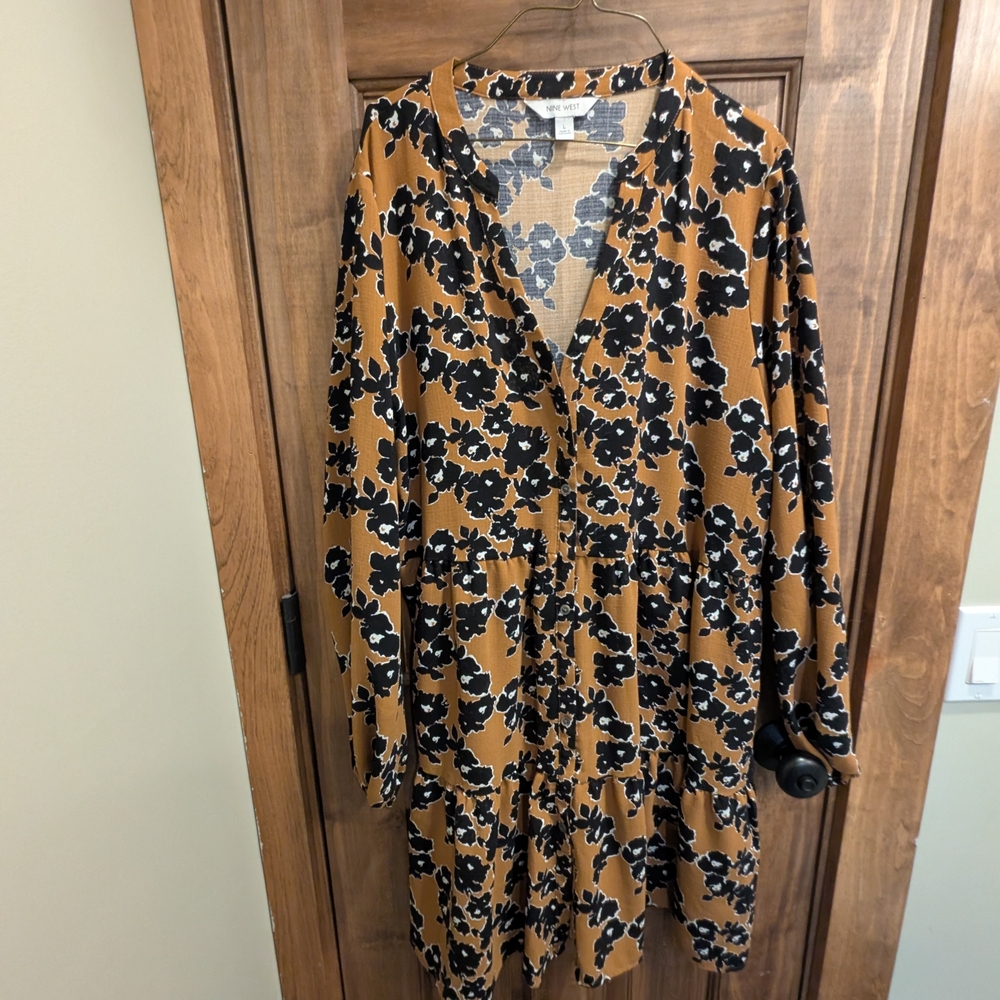 Nine West Black and Brown Floral Blouse